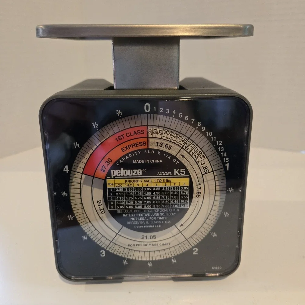Vintage Pelouze Model K5 Tabletop Mechanical Postal Scale Capacity 1/2 oz to 5lb
